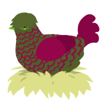 A olive and maroon chicken with a lace pattern