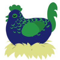 A navy and viridian chicken with a half-lace pattern