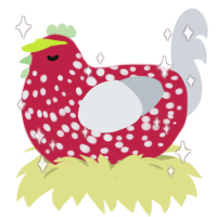 glupshroom, a crimson and mist chicken with a speckle pattern