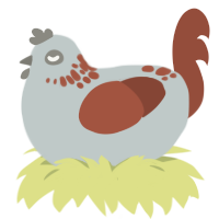 gargoyle, a silver and russet chicken with a neck-speckle pattern