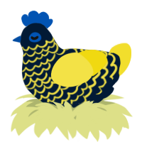 A tumblr and yellow chicken with a lace pattern