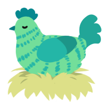 A spring and turquoise chicken with a bar pattern