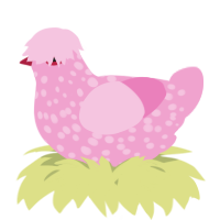 A pink chicken with a speckle pattern