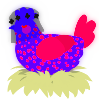 A blurple and wine chicken with a speckle pattern
