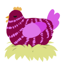 A maroon and orchid chicken with a bar pattern