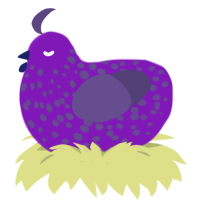 Grapes, a violet and overcast chicken with a speckle pattern