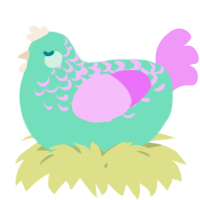 A mint and lavender chicken with a half-lace pattern
