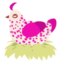 A cream and fuchsia chicken with a speckle pattern