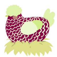A maroon and apple chicken with a lace pattern