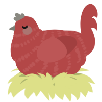 A red chicken with a bar pattern
