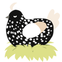 A black and cream chicken with a speckle pattern