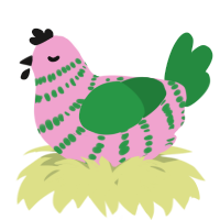 A pink and viridian chicken with a bar pattern