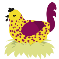 Beri, a yellow and wine chicken with a speckle pattern