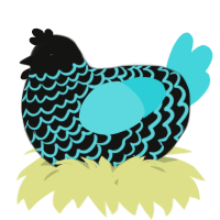 A black and aqua chicken with a lace pattern