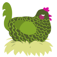 A olive and chartreuse chicken with a lace pattern
