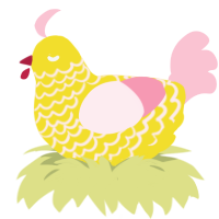 supernova, a yellow and rose chicken with a lace pattern