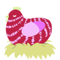 Selene, a crimson and lavender chicken with a bar pattern