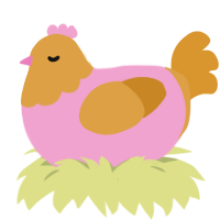 Pink Helpful, a pink and orange chicken with a head pattern