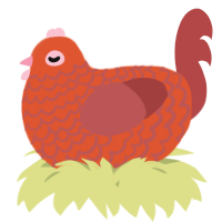 A vermilion and red chicken with a lace pattern