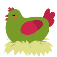 A chartreuse and crimson chicken