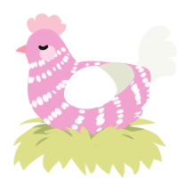 A pink and white chicken with a bar pattern