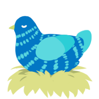 Bluebird, a sapphire and aqua chicken with a bar pattern