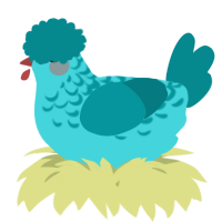 A aqua and teal chicken with a half-lace pattern