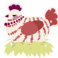 A cream and red chicken with a bar pattern
