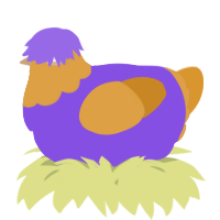 A blurple and orange chicken with a head pattern