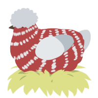 A red and mist chicken with a bar pattern