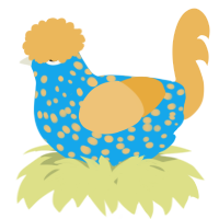 A sky and honey chicken with a speckle pattern
