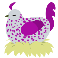 A mist and plum chicken with a speckle pattern