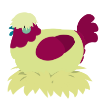A lemon and maroon chicken with a head pattern