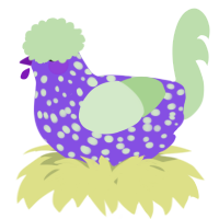 A blurple and gluppy chicken with a speckle pattern