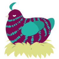 A wine and turquoise chicken with a bar pattern