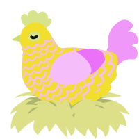A yellow and lavender chicken with a lace pattern