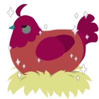 melon, a red and maroon chicken with a head pattern