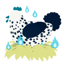 A white and tumblr chicken with a speckle pattern