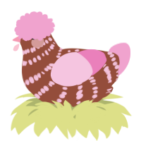 A russet and pink chicken with a bar pattern