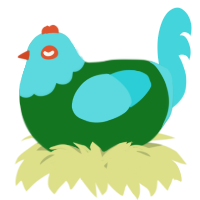 A leaf and aqua chicken with a head pattern
