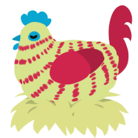 A lemon and crimson chicken with a bar pattern