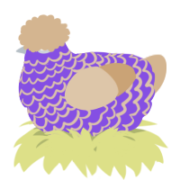 A blurple and beige chicken with a lace pattern
