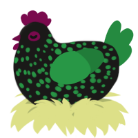 A sable and viridian chicken with a speckle pattern