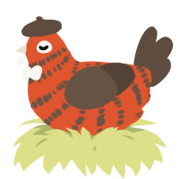 A vermilion and bark chicken with a bar pattern