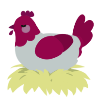 A silver and maroon chicken with a head pattern