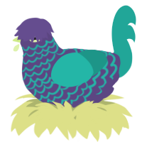 A overcast and turquoise chicken with a lace pattern