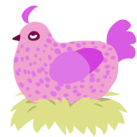 A pink and orchid chicken with a speckle pattern