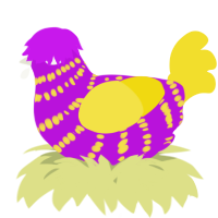 A amethyst and yellow chicken with a bar pattern