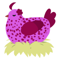 A orchid and maroon chicken with a speckle pattern