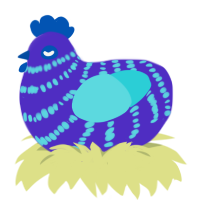 Hebi, a indigo and aqua chicken with a bar pattern